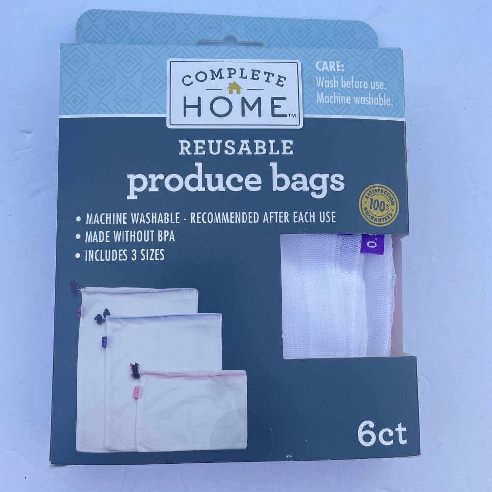 Complete Home Set of 6 reusable mesh produce bags Incluide‎ 3 Size